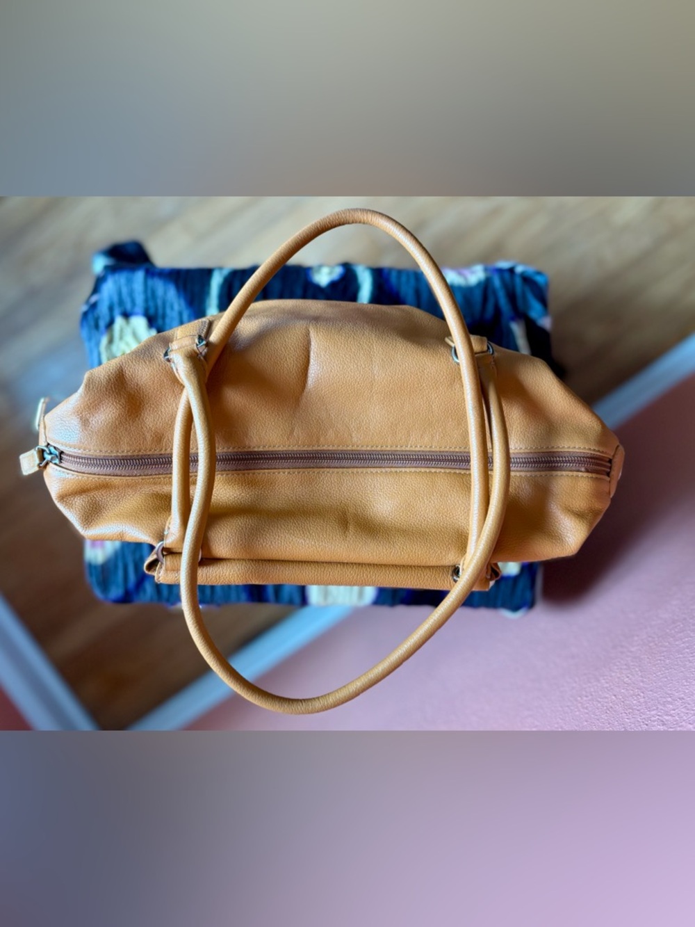 Levenger Periwinkle Leather Satchel Handbag - Picture 4 of 9